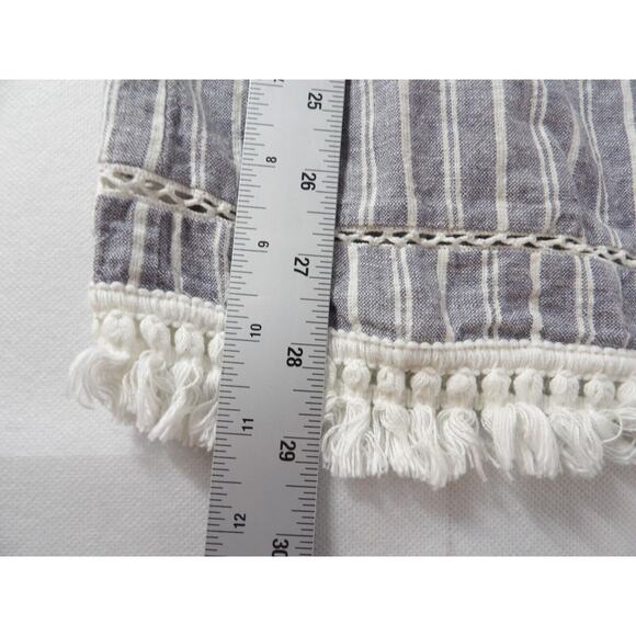 1. State Tunic Small Linen Chambray Off Shoulder Boho Blue White Stripe Cottage - Picture 8 of 12